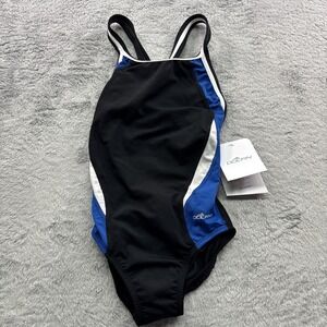 Dolfin Reliance Women's Size 26 Performance Swimsuit Black Royal Blue White